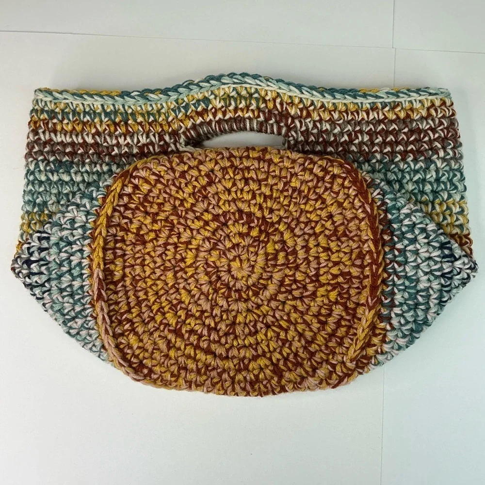 Handcrafted Multicolor Crochet Scrap Woven Tote Bag Basket Storage Handmade Knit